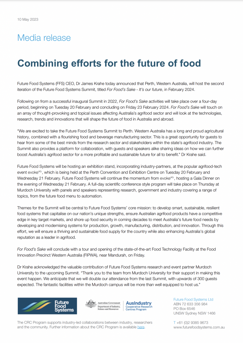 2024 Future Food Systems Summit Announcement