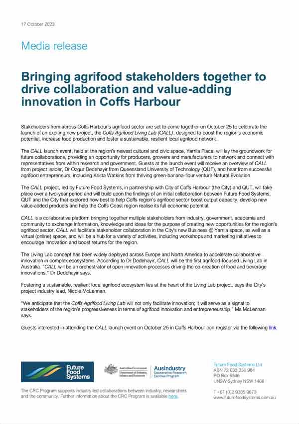 Bringing agrifood stakeholders together to drive collaboration and value-adding innovation in Coffs Harbour