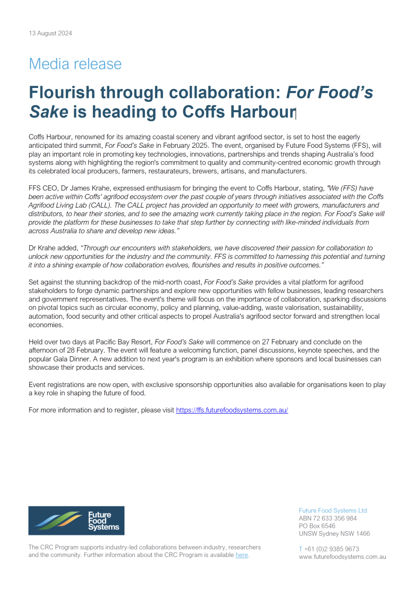 Flourish through collaboration: For Food’s Sake is heading to Coffs Harbour